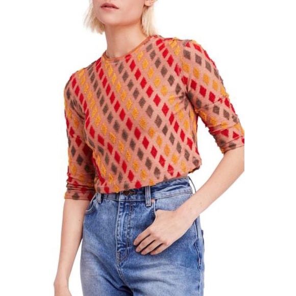 NWT FREE PEOPLE Magic Carpet Tee In Red - Picture 2 of 10